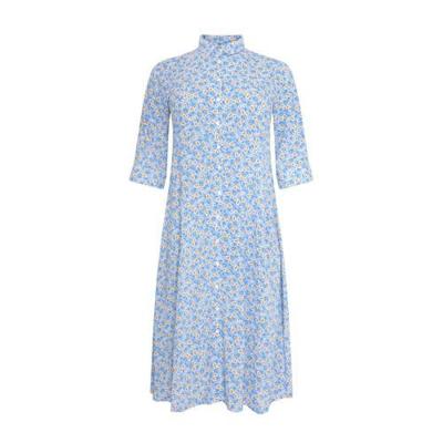 Yoek gebloemde semi-transparante blousejurk DAISY lichtblauw/wit/geel Yoek gebloemde semi-transparante blousejurk DAISY lichtblauw/wit/geel