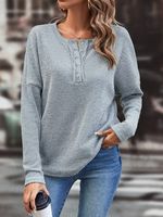 Plain Casual Buttoned V Neck T-Shirt