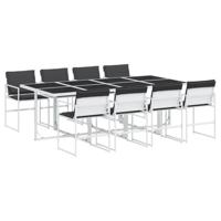 vidaXL 9-delige Tuinset met kussens textileen wit, loungeset, loungeset tuin, tuinset lounge, tuintafel, loungeset buiten, tuin loungeset