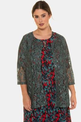 Ulla Popken Jasje, pailletten, kant, haakjessluiting, 3/4 mouwen - Grote Maten