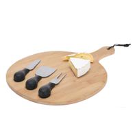 Borrelplank/kaasplank set - inclusief 3x kaasmes - bamboe hout - 33 cm - serveerplank