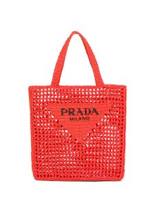 Prada sac cabas en raphia à plaque logo - Orange