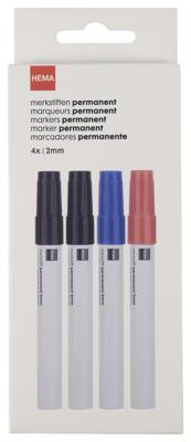 HEMA Merkstiften Permanent Zwart/blauw/rood - 4 Stuks
