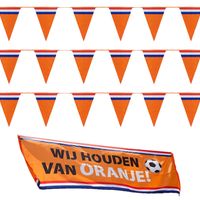 Bellatio decorations - Oranje Holland vlaggenlijnen set met grote banier vlag - thumbnail