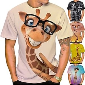 Voor heren Uniseks T-shirt Grappige T-shirts dier Giraffe Grafische prints Strakke ronde hals Geel Paars Oranje Khaki Grijs 3D-afdrukken Buiten Straat Korte mouw Afdrukken Kleding Sport Ontwerper Lightinthebox