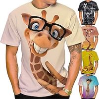 Voor heren Uniseks T-shirt Grappige T-shirts dier Giraffe Grafische prints Strakke ronde hals Geel Paars Oranje Khaki Grijs 3D-afdrukken Buiten Straat Korte mouw Afdrukken Kleding Sport Ontwerper Lightinthebox - thumbnail