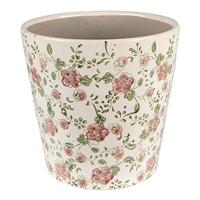 Clayre & Eef Bloempot Ø 19x18 cm Roze Beige Keramiek Bloemen Bloempot binnen