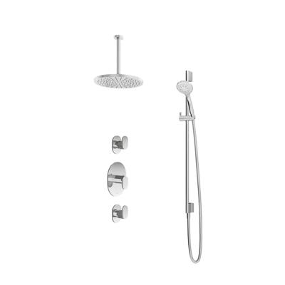 Hotbath Get Together doucheset met 2 stopkranen met 3 standen-handdouche, 30 cm plafondbuis, 30 cm hoofddouche, glijstang, geborsteld nikkel