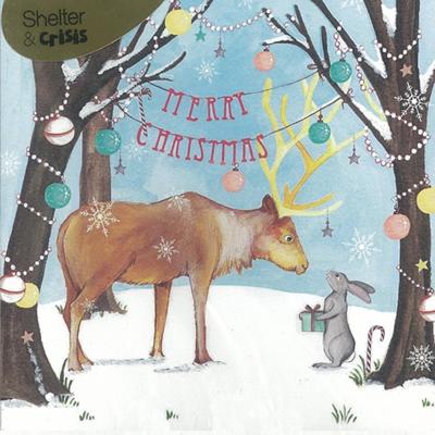 Kerstkaart - Rendier met Konijntje in Bos (Set van 5) Kerstkaart - Rendier met Konijntje in Bos (Set van 5)