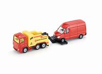 siku 1667, Breakdown Truck with Car, Metal/Plastic, Red/Yellow, Liftable and lowerable towing device