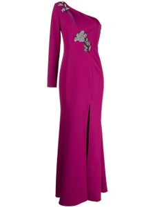 Marchesa Notte robe longue à appliques fleurs - Violet