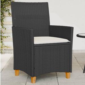 Tuinstoelen 2 st met kussens poly rattan en massief hout zwart