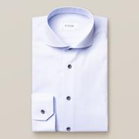 Eton Overhemd Lichtblauw Twill Navy Knopen Cutaway Contemporary Fit
