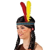 Boland 44136 - hoofdband Indianen, kleurrijk, veren rood-geel, één maat, elastisch, cowboy, western, Appachen, carnaval, Halloween, themafeest, bekleding, theater, accessoire