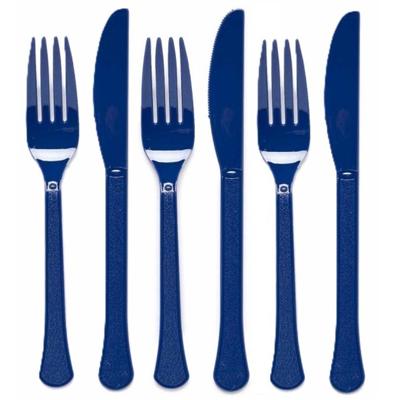 Feest bestek setje - 48-delig - herbruikbaar kunststof - donkerblauw - messen/vorken Feest bestek setje - 48-delig - herbruikbaar kunststof - donkerblauw - messen/vorken