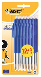 Balpen Bic M10 blauw medium blister ÃƒÆ' 10+4 gratis