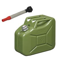 Metalen jerrycan legergroen voor brandstof met magnetische dop 10 liter incl. schenktuit