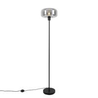 QAZQA Art deco vloerlamp zwart met smoke glas - Bizle