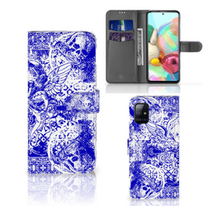 Telefoonhoesje met Naam Samsung Galaxy A71 Angel Skull Blauw