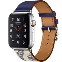 By Qubix - Leren bandje met print - Blauw - Compatible met Apple Watch 38mm / 40mm / 41mm / 42mm - Compatible Apple watch bandjes