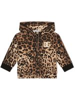 Dolce & Gabbana Kids hoodie zippé à imprimé léopard - Marron