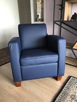 Leren fauteuil met houten poten - blauw leer - Echt leer, Landelijk, ontdek de vele Leersoorten en Kleuren bij ShopX