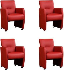 Set van 4 Rode leren moderne eetkamerfauteuils Pleasure - Toledo Leer Red (rood leer)