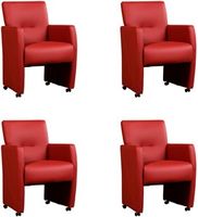 Set van 4 Rode leren moderne eetkamerfauteuils Pleasure - Toledo Leer Red (rood leer) - thumbnail