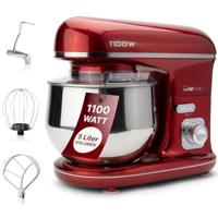 Clatronic® KM 3712 Keukenmachine om te bakken, kneedmachine 5 l met sterke 1100 W motor, deegmachine incl. haken en garde, vintage deegkneedmachine, spatbescherming met navulopening, rood