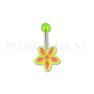 Navelpiercing acryl bloem UV-geel met roze