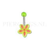 Navelpiercing acryl bloem UV-geel met roze - thumbnail