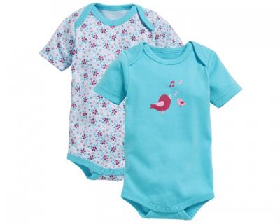 Schnizler romper Vogeltjes korte mouw turquoisel 2 stuks Schnizler romper Vogeltjes korte mouw turquoisel 2 stuks