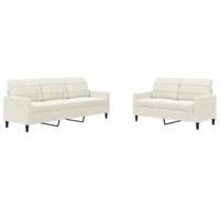 vidaXL 2-delige Loungeset met kussens fluweel crèmekleurig, bankenset, tv-stoel, fauteuil, sofa, stoffen bank, beklede bank, fluwelen bank, loungebank