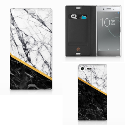 Sony Xperia XZ Premium Standcase Marmer Wit Zwart - Origineel Cadeau Man