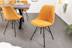 Design stoel SCANDINAVIA MEESTERSTUK mosterdgeel koord zwart metalen poten - 43697