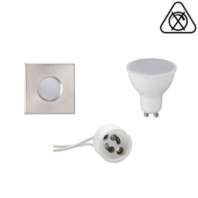 LED Spot Set - Aigi - GU10 Fitting - Waterdicht IP65 - Inbouw Vierkant - Mat Chroom - 6W - Warm Wit 3000K - 82mm