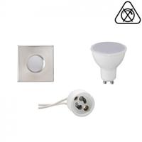 LED Spot Set - Aigi - GU10 Fitting - Waterdicht IP65 - Inbouw Vierkant - Mat Chroom - 6W - Warm Wit 3000K - 82mm