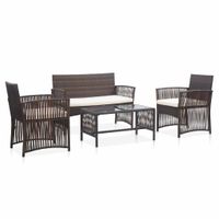 4-delige Loungeset met kussens poly rattan bruin - thumbnail