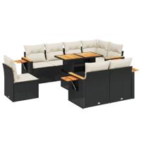 vidaXL 9-delige Loungeset met kussens poly rattan zwart, tuinset, tuinmeubel, terrasset, tuinbank, terrasmeubel, loungebank, loungeset tuin