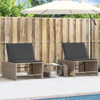 Ligbedden 2 st met tafel poly rattan grijs - thumbnail