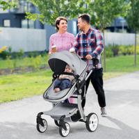 2 In 1 Kinderwagen voor Baby's 0-3 Jaar met Zonnekap Verstelbare Rugleuning Omkeerbare Zitting Wielen met Rem Draagtas Grijs - thumbnail