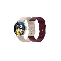 SPC Smartee Duo Velvet Smartwatch met 1,32 inch AMOLED-display, bluetooth-oproepen, 2 banden in beige en bordeaux, 100 sporten, 7D-batterij, draadloos opladen, bediening via Android/iOS app