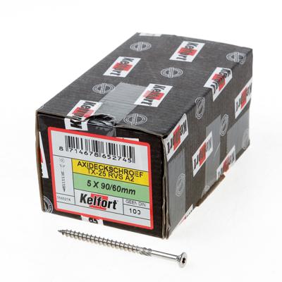 Vlonderschroef platverzonken kop RVS A2 T25 5.0 x 90/60mm Vlonderschroef platverzonken kop RVS A2 T25 5.0 x 90/60mm