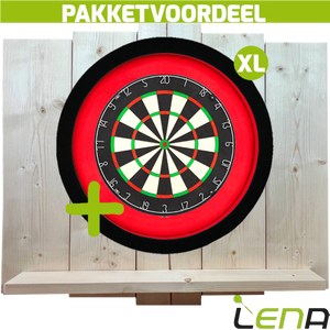 Lena Professional Dartbord + Lena Dartbordverlichting Deluxe XL Rood-Zwart + Lena Wooden Wall Protector