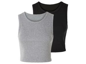 esmara 2 dames croptops (XL (48/50), Zwart/grijs)