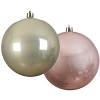 Grote decoratie kerstballen - 2x st - 20 cm- champagne en lichtroze - kunststof