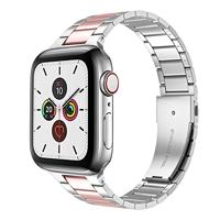 By Qubix - Stalen schakelband - Zilver met rosé - Compatible met Apple watch 44mm / 45mm / 46mm / 49mm - Compatible Apple watch bandjes