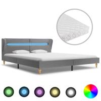 vidaXL Bed met LED en matras stof lichtgrijs 160x200 cm