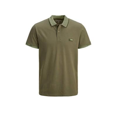 JACK & JONES CORE slim fit polo met contrastbies olijfgroen JACK & JONES CORE slim fit polo met contrastbies olijfgroen
