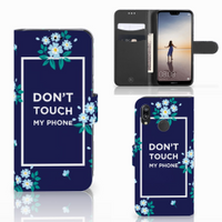 Huawei P20 Lite Portemonnee Hoesje Flowers Blue DTMP - thumbnail